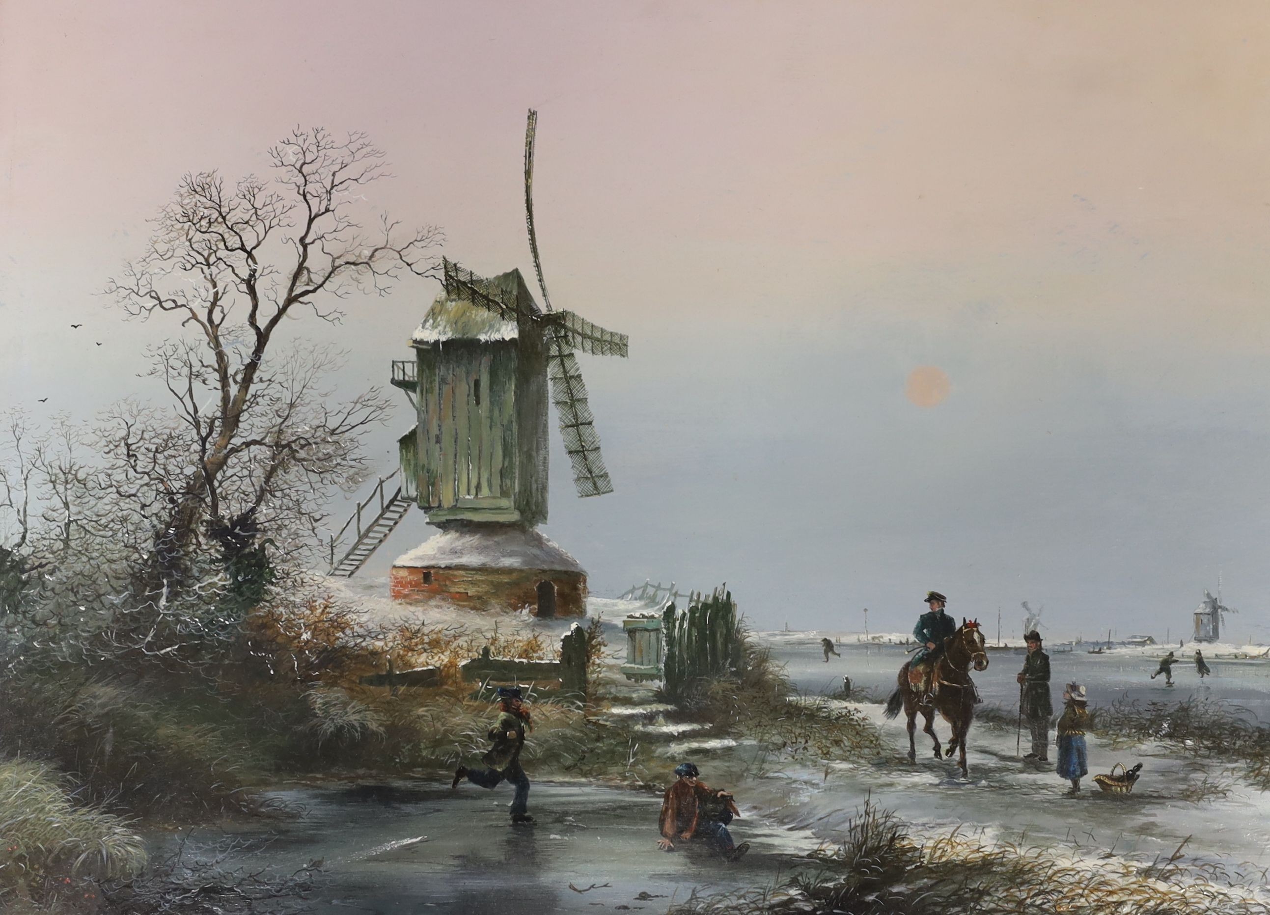 Dutch School, pair of oils on panel, Winter landscapes, 35 x 47cm